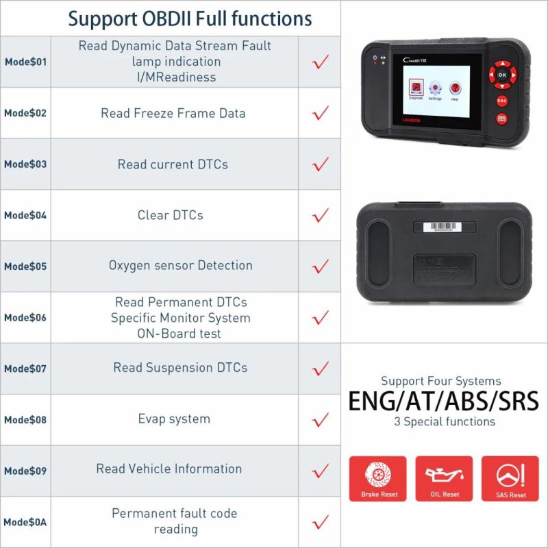 Launch Creader VIII Auto Scanner Four System Reset Function Obdii