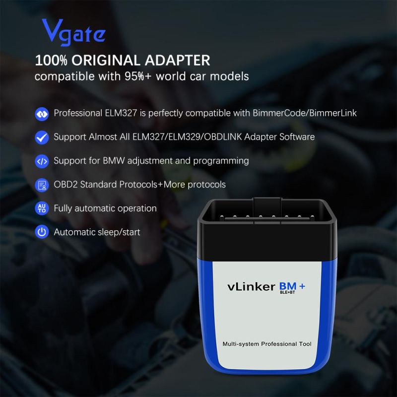 Original OBD2 Vgate Vlinker Bm+ Elm327 V2.2 for B-M-W Scanner Bluetooth 3.0 Android OBD 2 Car Diagnostic Elm 327 Auto Tool