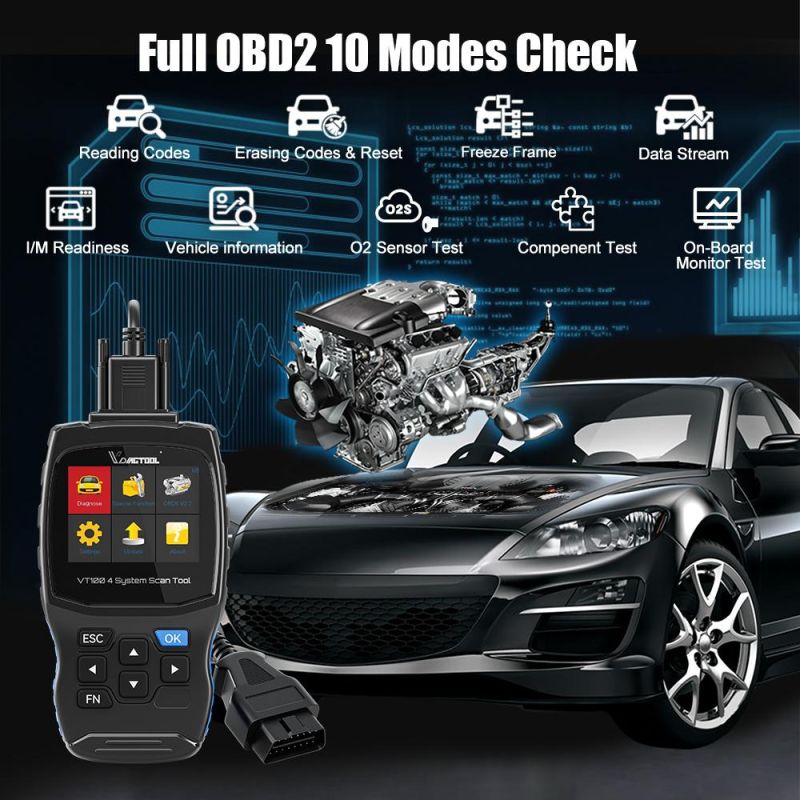 Vdiagtool Vt100 OBD2 Diagnostic Scan Tools Automotive Code Reader OBD 2 Scanner with 5 Special Service Resets Function ABS SRS