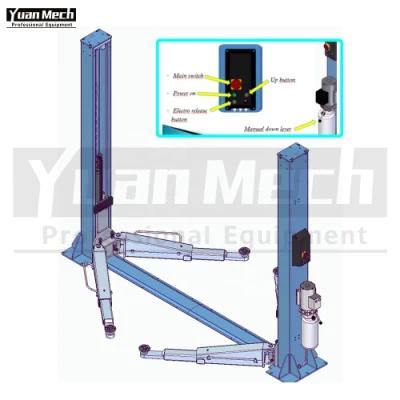 Yuanmech F4032em Baseplate Two Post Car Lift with Manual Down Ventil Leverand and Electromagnet Mechanical
