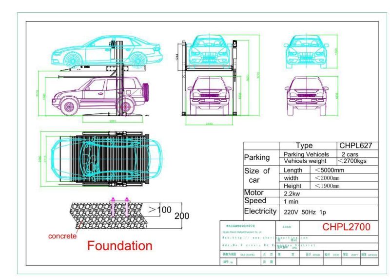 Hydraulic and Chain Double Deck Car Vehicle Parking Lift with CE