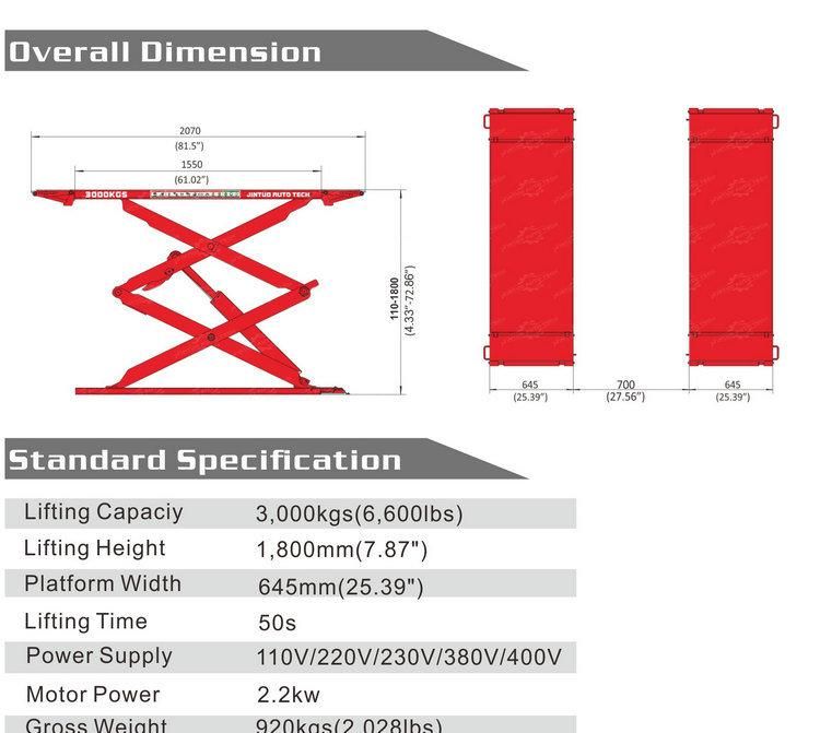 CE Approved 3 Ton High Quality on Ground Car Scissor Lift for Garage