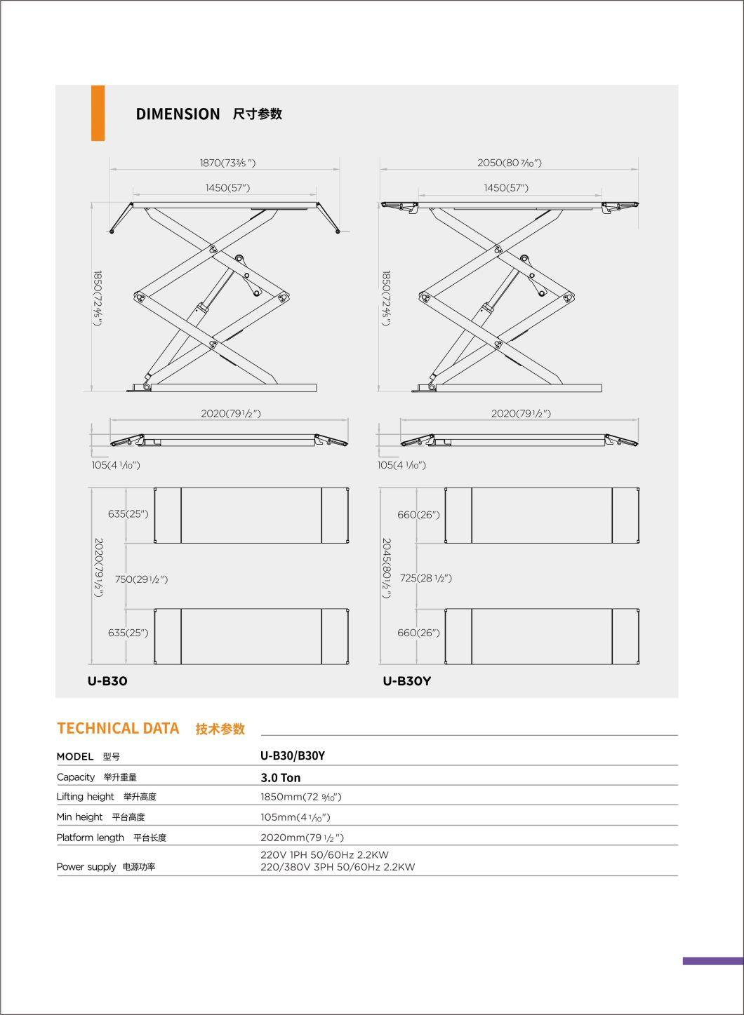 Unite Scissor Lift Table 3.0 T Capacity U-B30y Ultra-Thin Wheel Free Scissor Lift Table