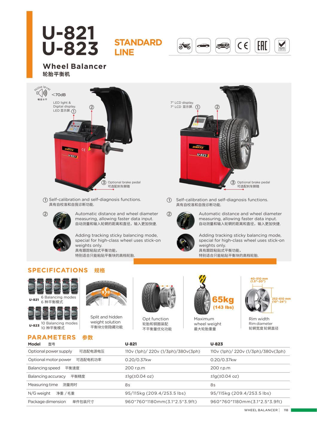 Unite Balance Wheel for Car Motorcycle Self-Calibration Wheel Balancing with CE Wheel Balancer U-823