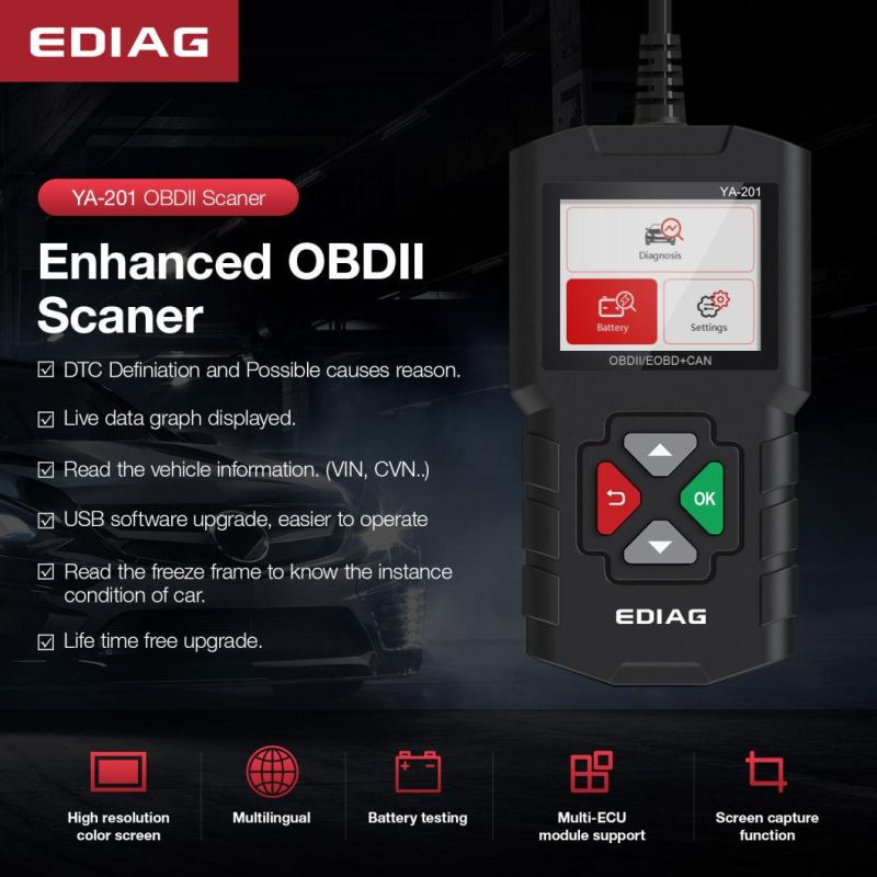 2.4 Inch Screen Code Reader Ediag Ya-201 Full Obdii Functions