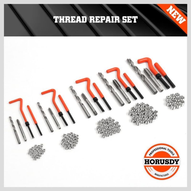 Vt01078 CE 131PC Metric Thread Repair Tool Kit HSS Drill Bits Taps Threaded Inserts Installation Tool and Tang Break-off Tool Set for Repairing M5 M6 M8 M10 M12