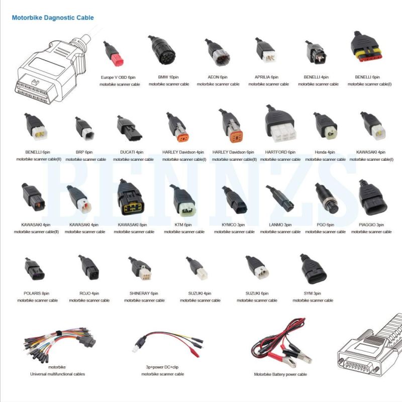 Factory Directly Supply OBD2 Female to Euro V Standard Motorbike 6p Cable for Motorbike Scanner Diagnostic Tool