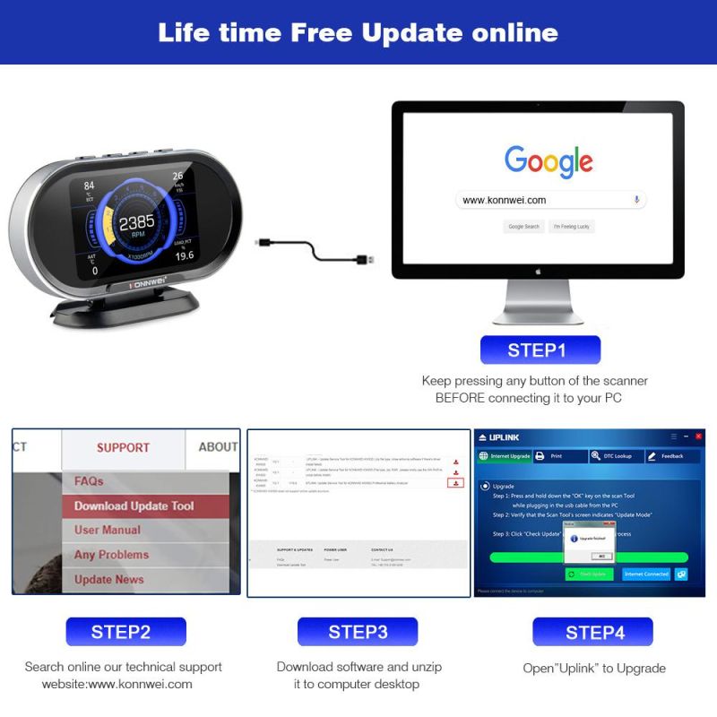 Konnwei Kw206 Car on-Board Computer Car Digital Computer Display OBD2 Scanner Fuel Consumption Water Temperature Gauge Speedometer Hud