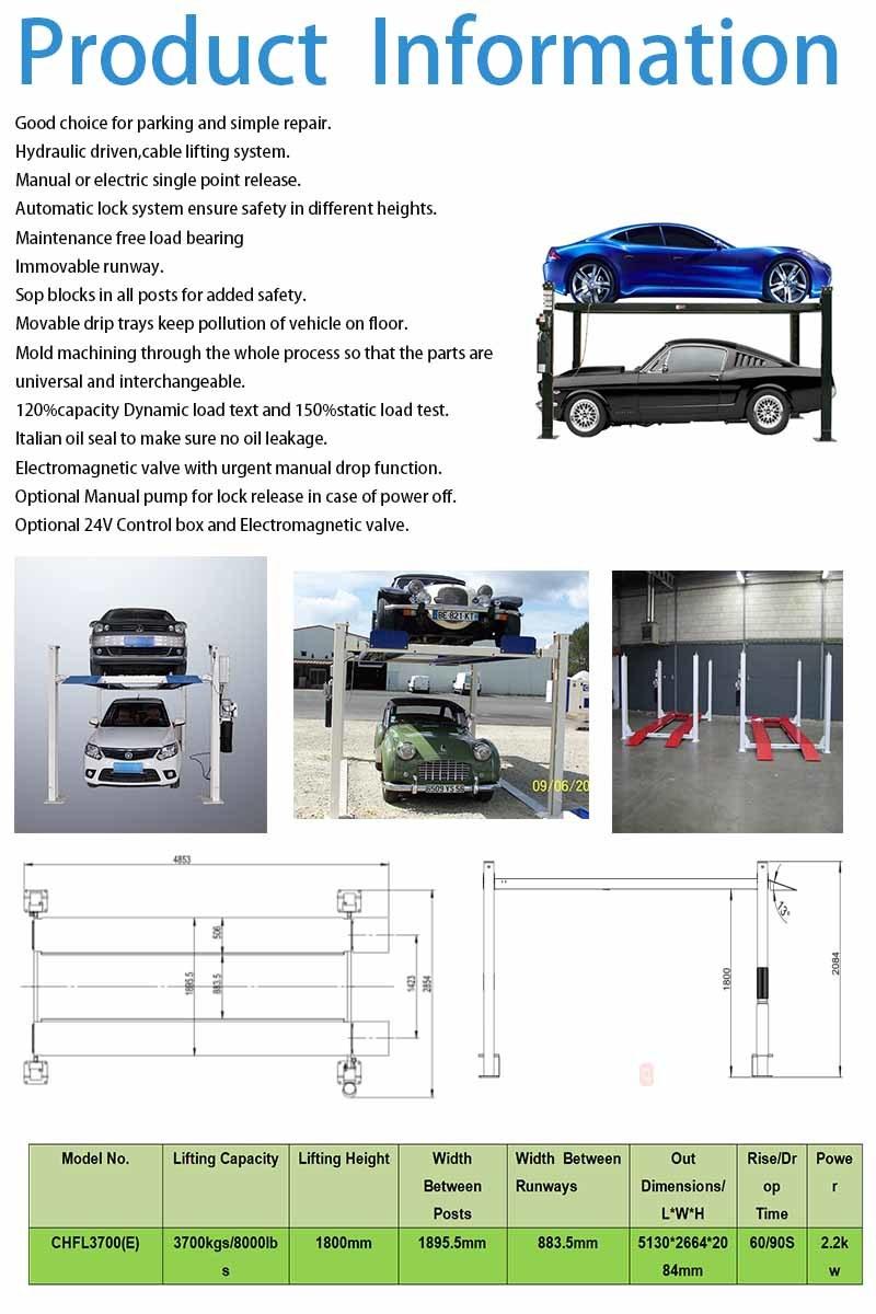 3.7t High Quality Hydraulic Four Post Parking Lift