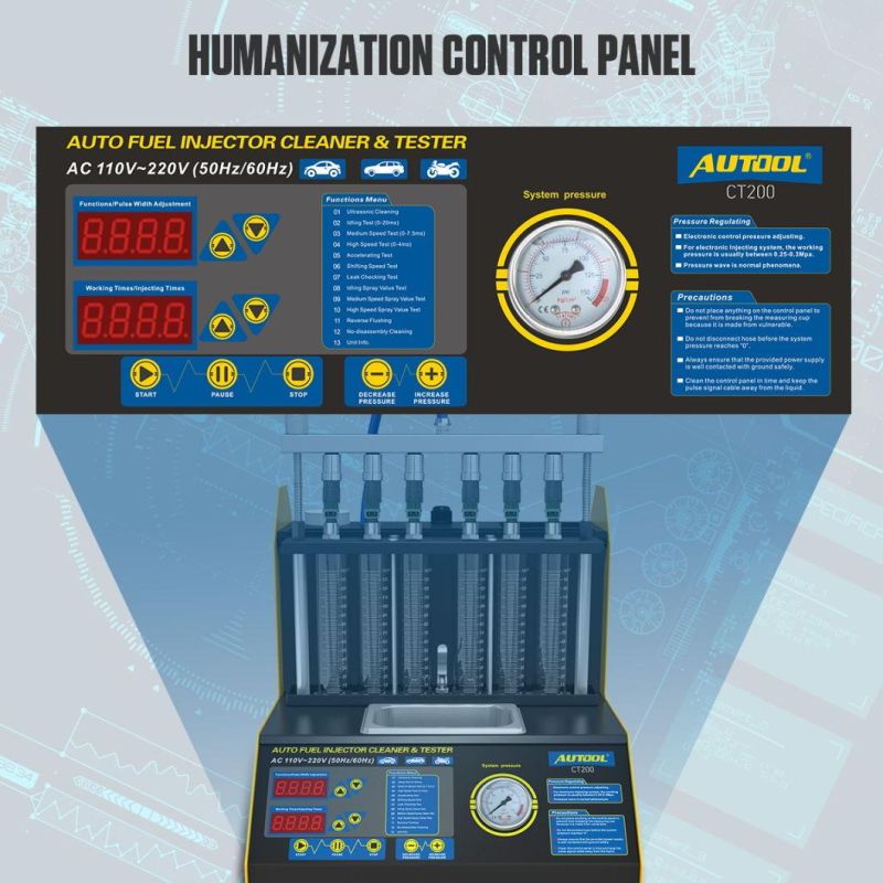 Autool CT200 Ultrasonic Fuel Injector Cleaner & Tester Support 110V/220V with English Panel & Fsi Hpi Gdi Injector