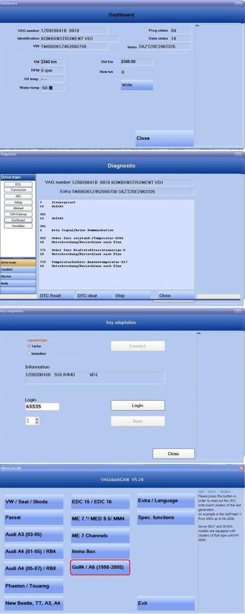 VAG Dash Can V5.29 Recalibrate or Correct The Odometer Read out The Login Skc