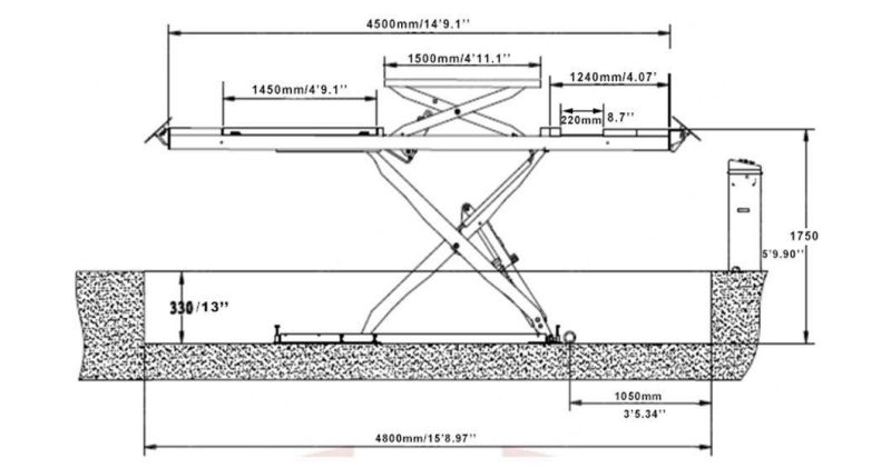 Jintuo Two Cylinder in Ground Mechanical 4 Ton Car Lift