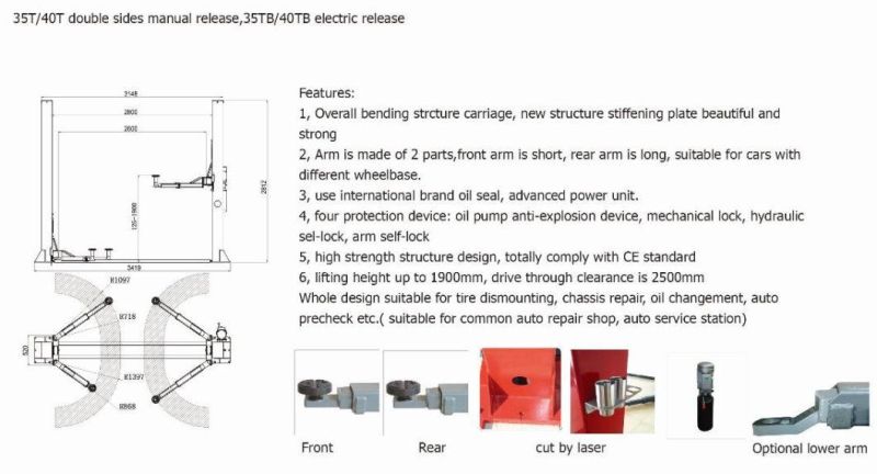 2-Post Heavy Duty Auto Lift Car Hoist 3.5t 4 T