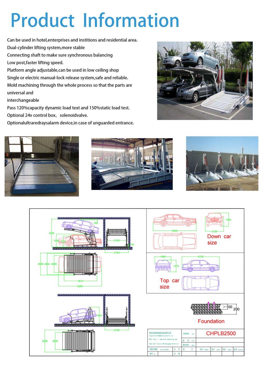 2 Level Two Post Parking Lift Tilting Car Parking Lift