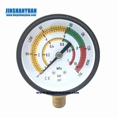 2.5inch-62mm Black Steel Case Brass Connection Bottom Thread Type Pressure Gauge