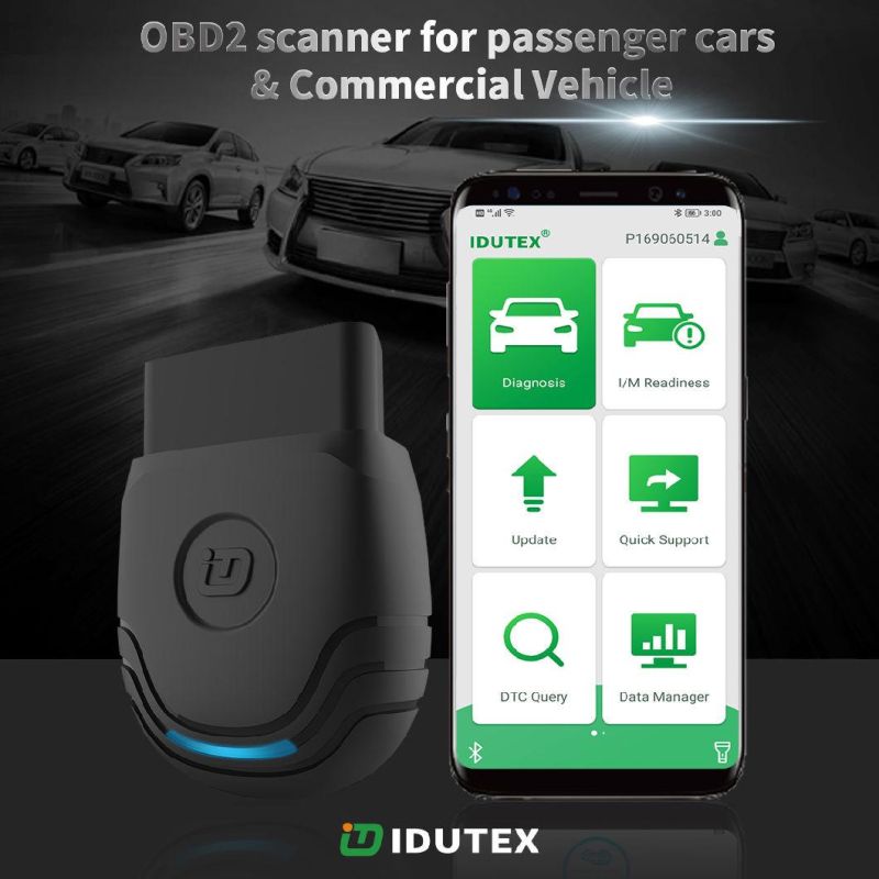 Idutex TPU-300 OBD2 Scanner Car Code Reader for Check Engine Light Sensor and Evap Test Car Fault Diagnosis