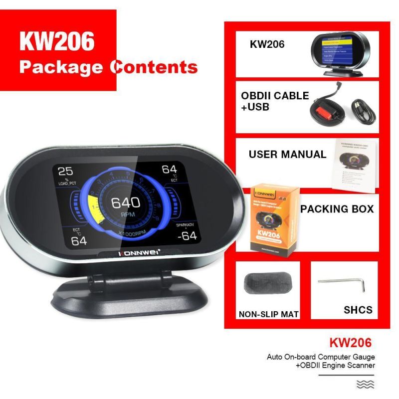 Kw206 OBD2 Auto Vehicle Diagnostic Tool with Head up Display and 3.5 Inch TFT Screen