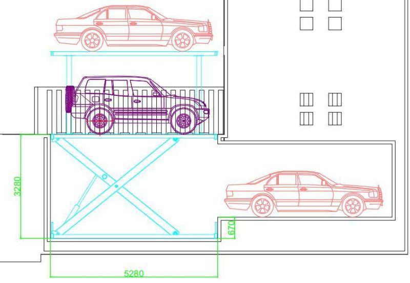 2 Cars Stacker Car Vehicle Parking Platform Lift