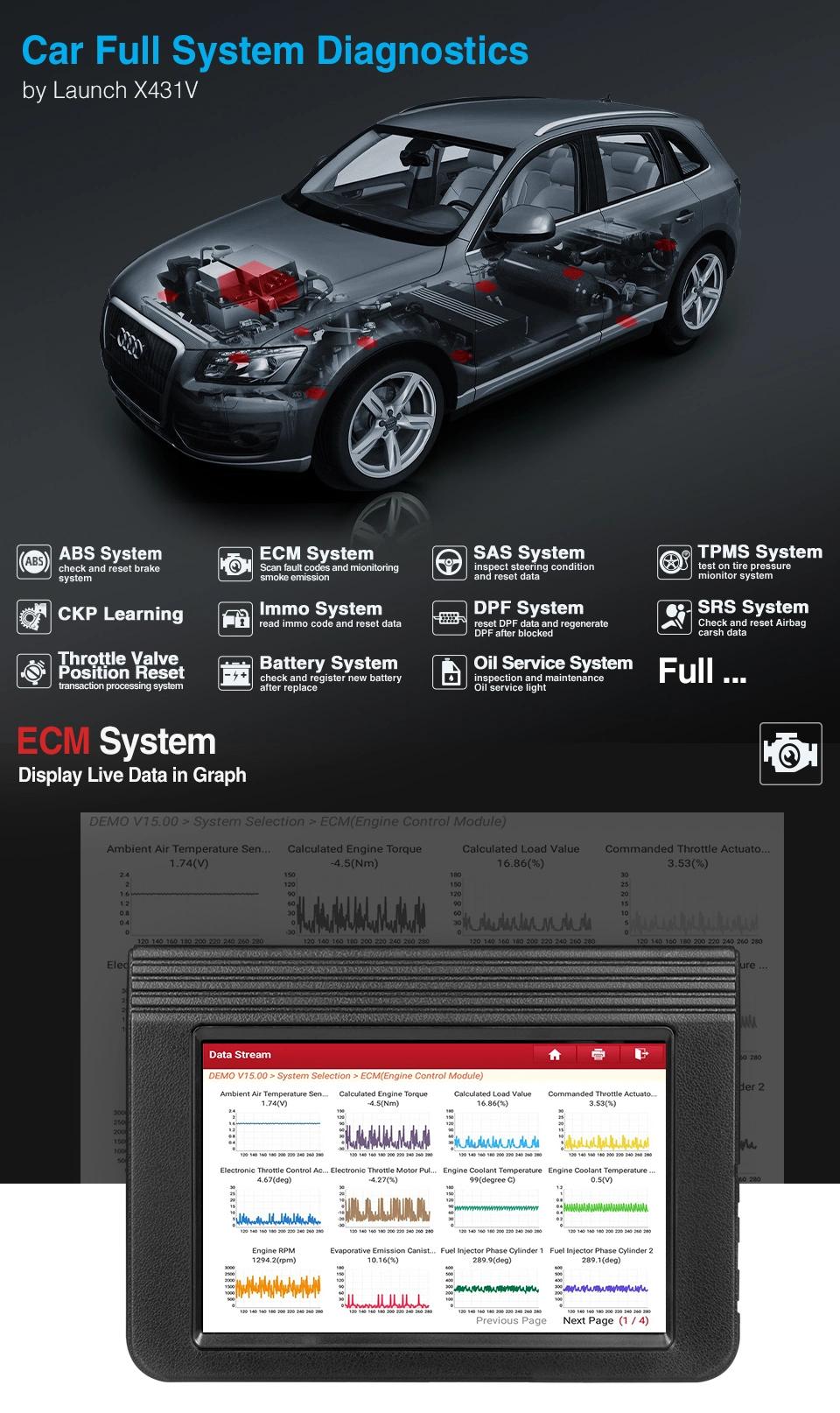 Launch X431 V OBD2 Scanner Complete Auto Diagnosis Obdii Test