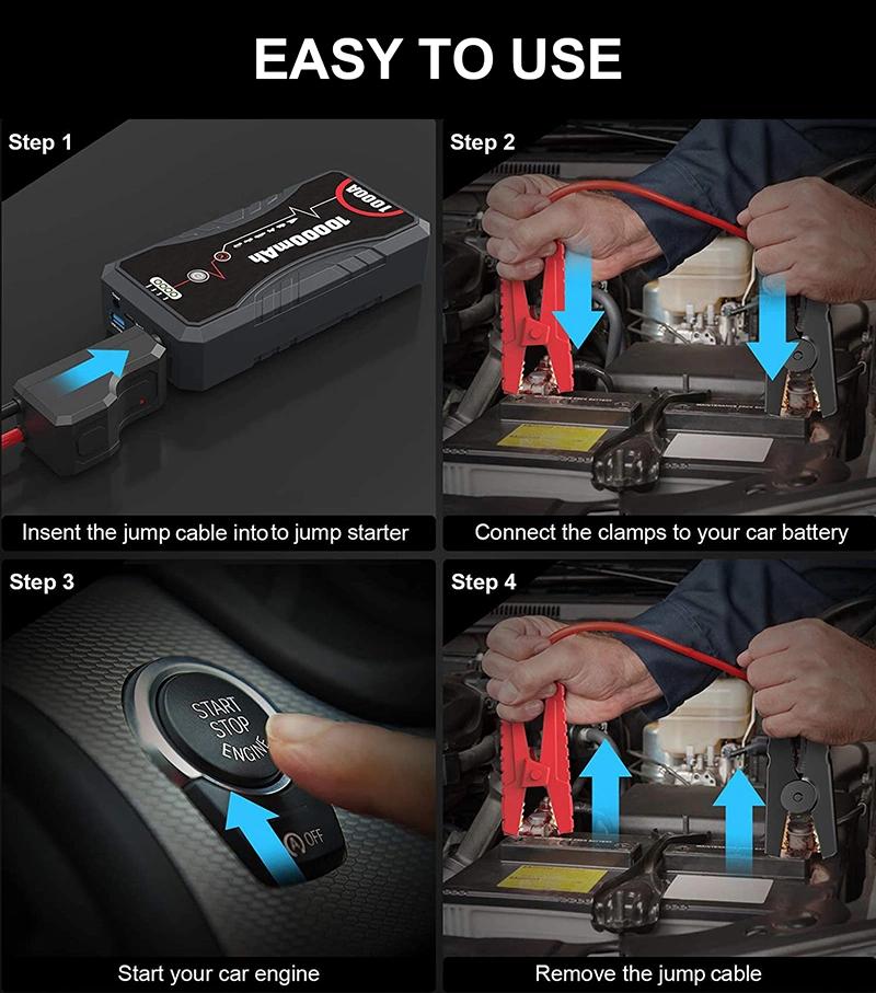 800A Peak Lithium Portable Vehicle Battery Pack Jumper Box Car Jump Starter
