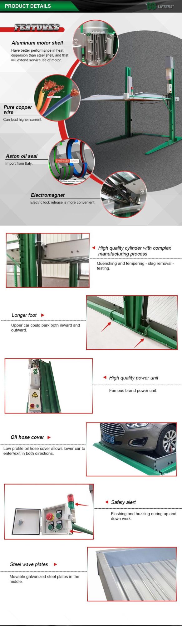 Indoor outdoor 2 two post design car parking lift CE approved