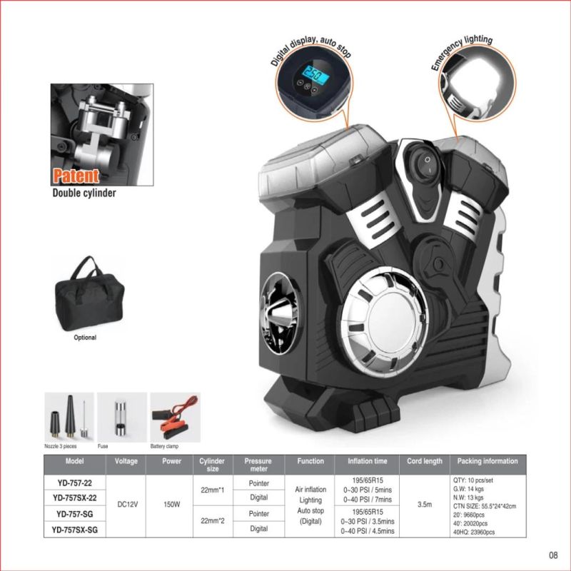 Car Air Compressor Tire Inflator Portable Air Pump Pressure Pump Tire for Car Tires Trucks & Inflatables 300L/Min 150 Psi