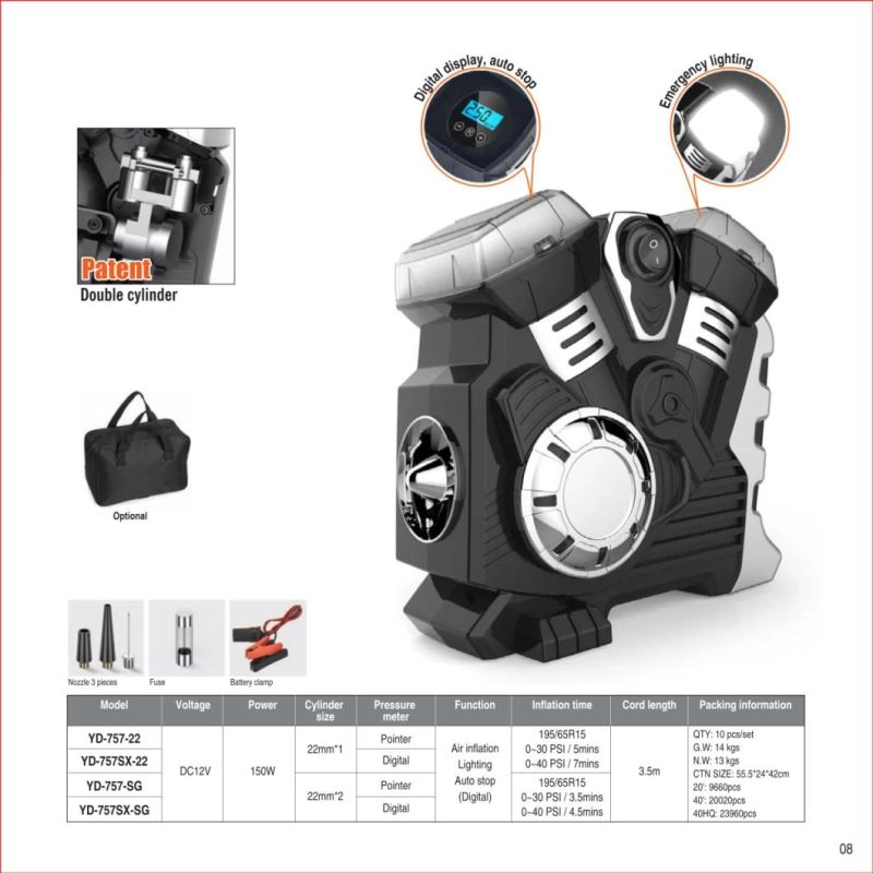 Car Air Compressor Tire Inflator Portable Air Pump Pressure Pump Tire for Car Tires Trucks & Inflatables 300L/Min 150 Psi