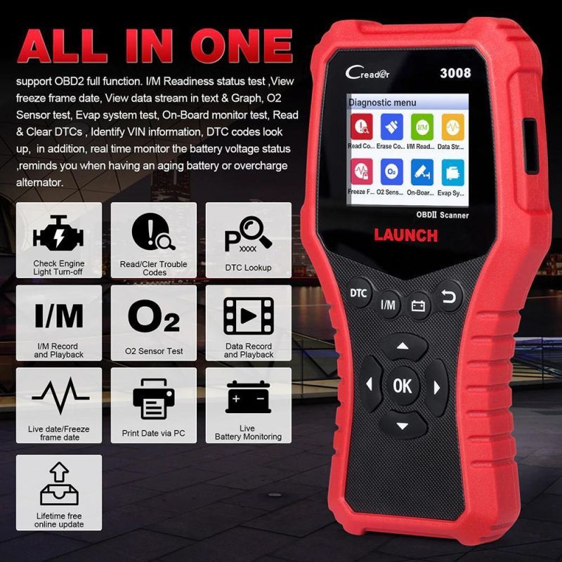 Launch OBD2 Scanner Obdii Auto Diagnostic Tool Cr3008 Universal Full OBD 2 Engine Code Reader Free Update