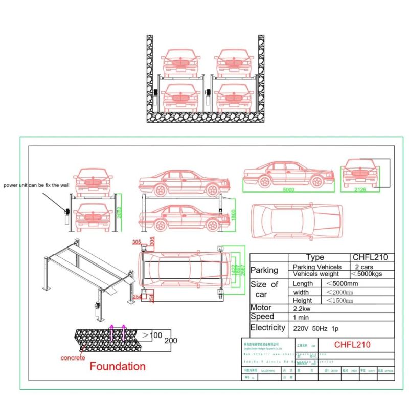 Four/4 Post/Column/Pillar 2/Two Level Hydraulic Car Stacker Parking Lift