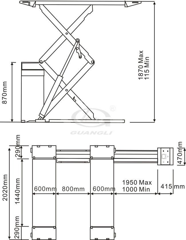 Guangli High Quality Superior Quality Thin Scissor Lift 3000 with Ce Certificate (GL1004)