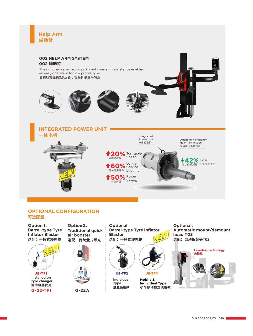 Unite Fully Automatic Tyre Changer Tilting Type with Help Arm System Garage Equipment Tyre Repair Machine G-22