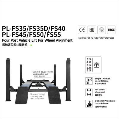 Puli 4t/8840lbs Lifting Equipment Car Lift Four Post Lift Alignment for Sale Pl-Fs40