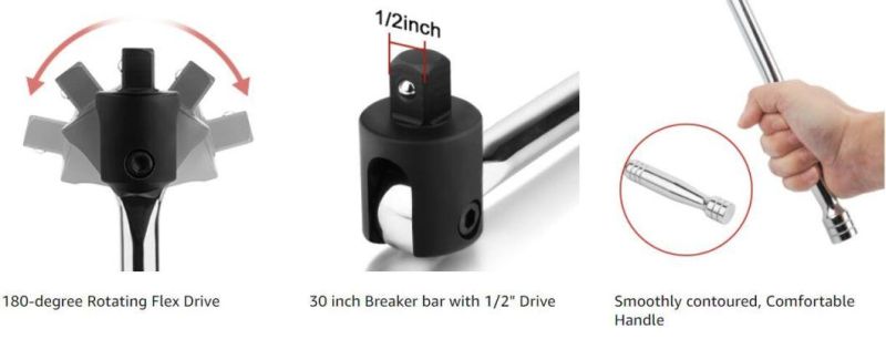 30-Inch Breaker Bar 1/2 Drive Flex Handle, Breaks Loose Rusted or Stuck Nuts and Bolts