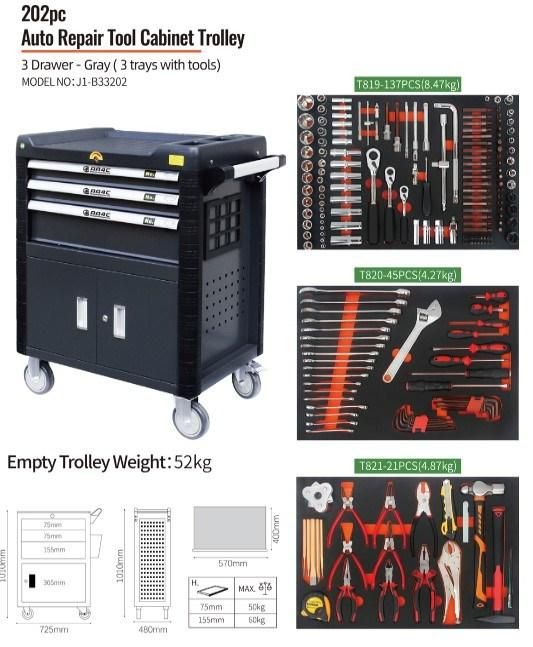 AA4c 202PCS High Grade 4 Drawers Tool Cabinet Trolley AA-B33202