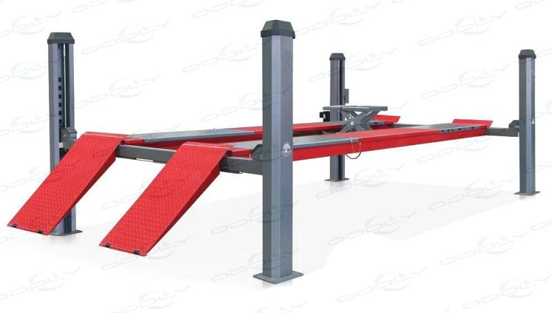 5500kg Hydraulic Four Post Car Lift Hoist with Middle Jack for Wheel Alignment