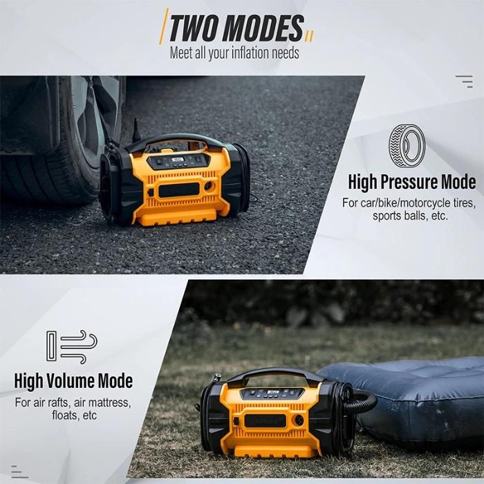 Customized Cordless Inflator Air Pump Compressor 120V AC/12V DC/20V Battery Digital Vehicle Tire Inflator/Deflator