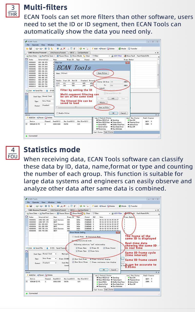 Usbcan-II PRO Supports Dbc Canopen J1939 Automotive Debugging Analysis