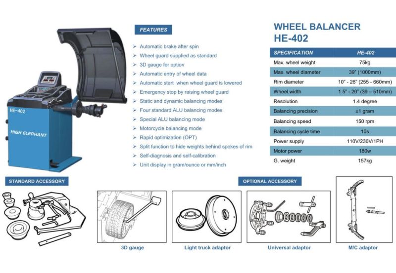 Wheel Balancer/Wheel Aligner/Car Wheel Balancer/3D Wheel Aligner/3D Wheel Alignment/ Tire Changer/Tiye Changer /Truck Wheel Balancer 402