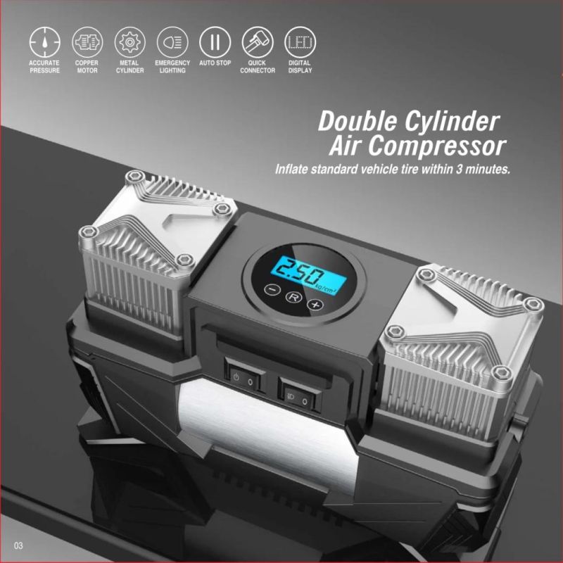 Portable Pressure Digital DC 12V Car Tire Inflator, Air Pump Compressor 120W 150psi Car Tyre Air Pump