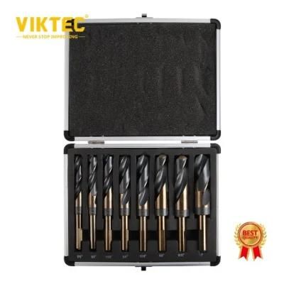 8PC 1/2&prime;&prime; Silver and Deming Drill Bit Set in Aluminum Carry Case, High Speed Steel (HSS) SAE Size 9/16&rdquor; - 1&rdquor; by 1/16th Increment (VT14056)