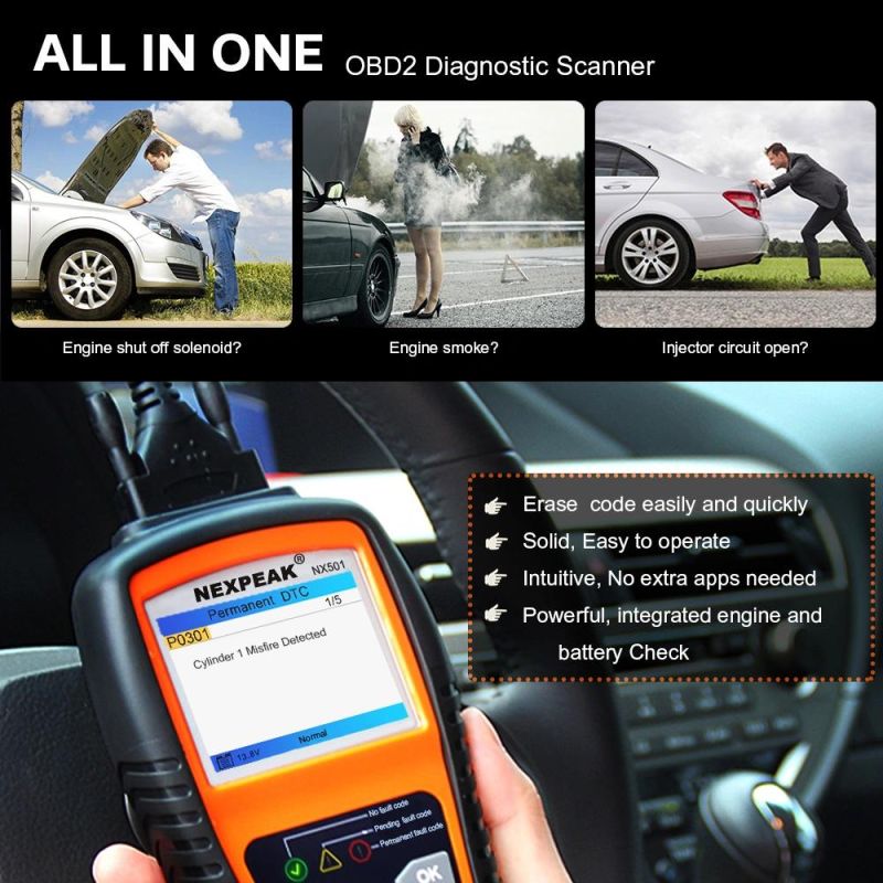 Nexpeak Nx501 OBD2 Automotive Scanner Obdii Code Reader Diagnostic Tool Check Engine Multi-Languages Car Tools Full OBD2 Scanner