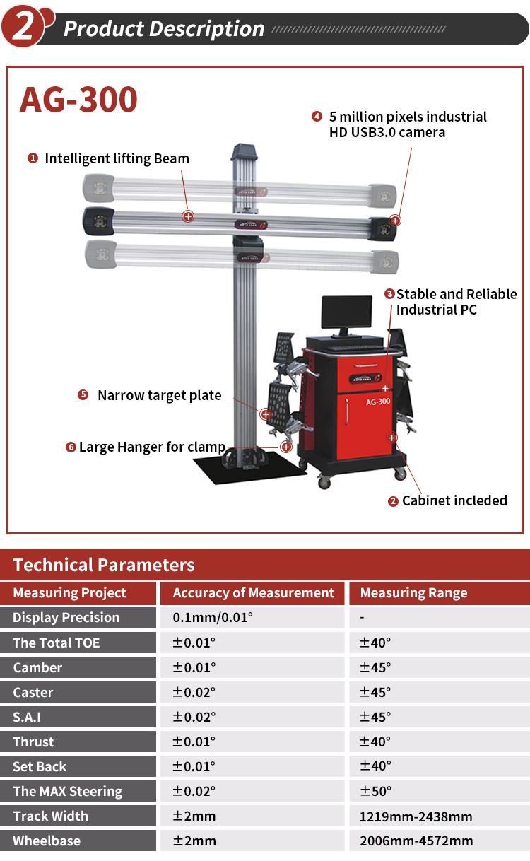 Car Tyre 3D Wheel Alignment Machine with Lifting Beam