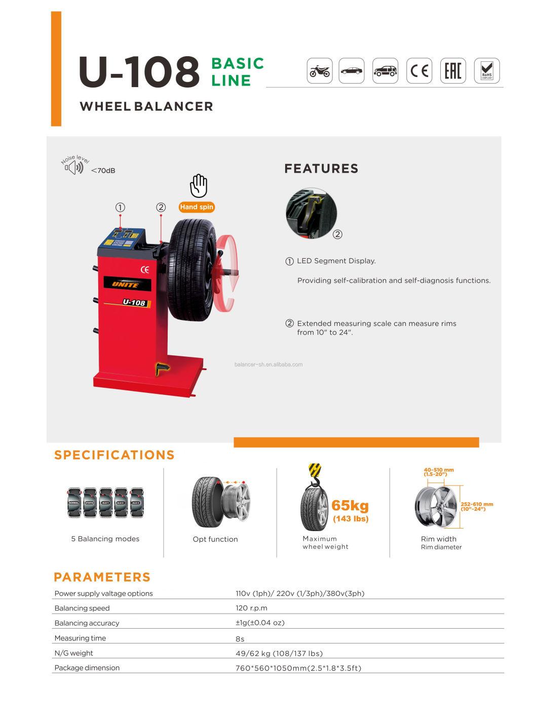 Unite Basic Hand Spin Wheel Balancer Lower Price Wheel Balancing Machine for Car Repair Shop U-108