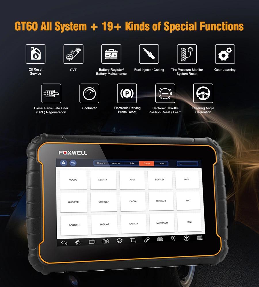 Foxwell Gt60 Android Tablet Full System Scanner Support 19+ Special Functions Oil/Epb/Reset/DPF/BMS/Injector/Coding Update Version of Gt80