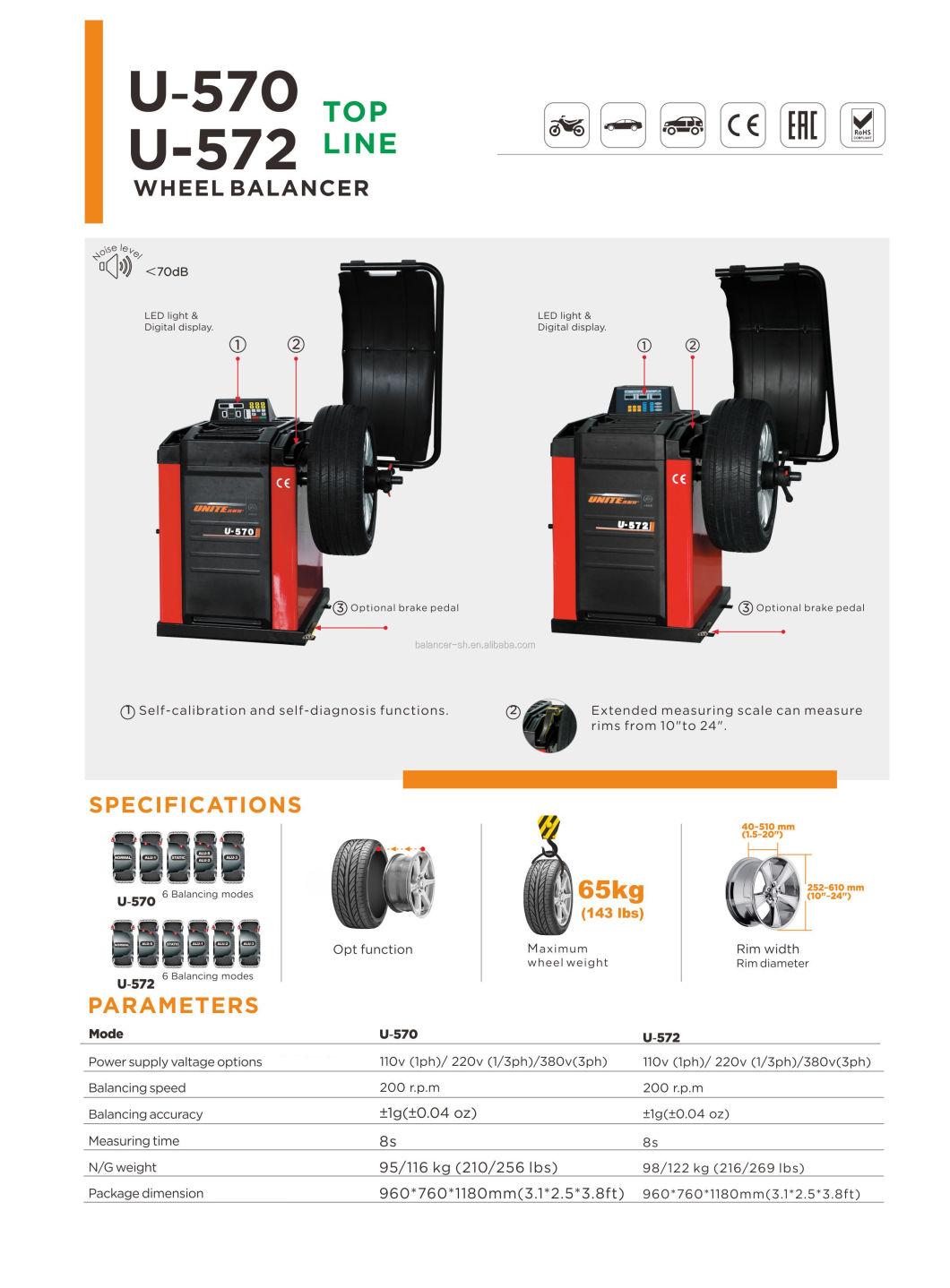 Unite High Class Wheel Balancing Equipment for Vehicle Repair Workshop Wheel Balancer U-572