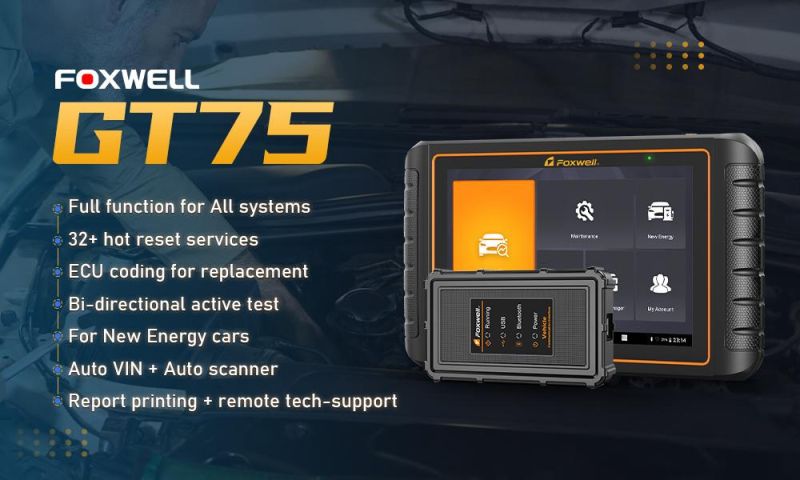 Foxwell Gt75 Professional Automotive Scanner Full System Diagnostic Tools ECU Coding Active Test All Software 31 Reset Function
