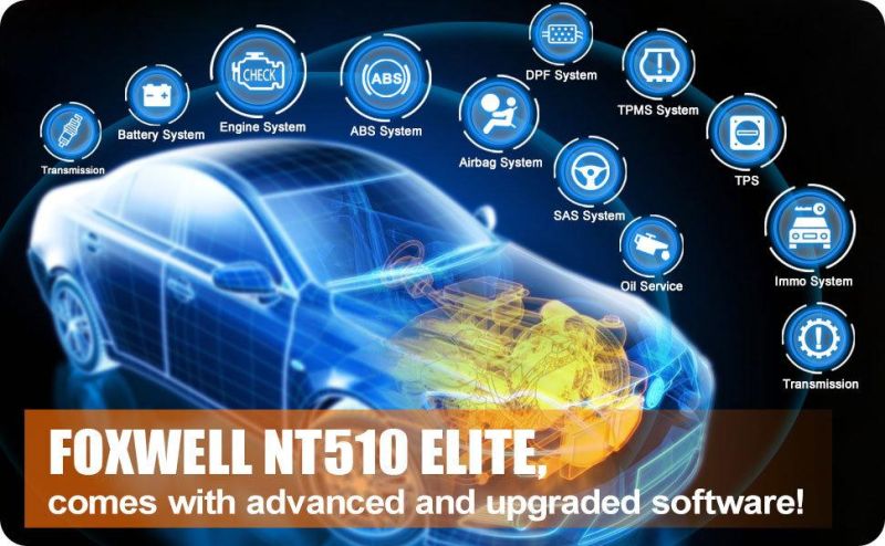 Foxwell Nt510 Elite Multi-System Scanner with 1 Free Car Software+OBD Service Reset Bi-Directional Active Test