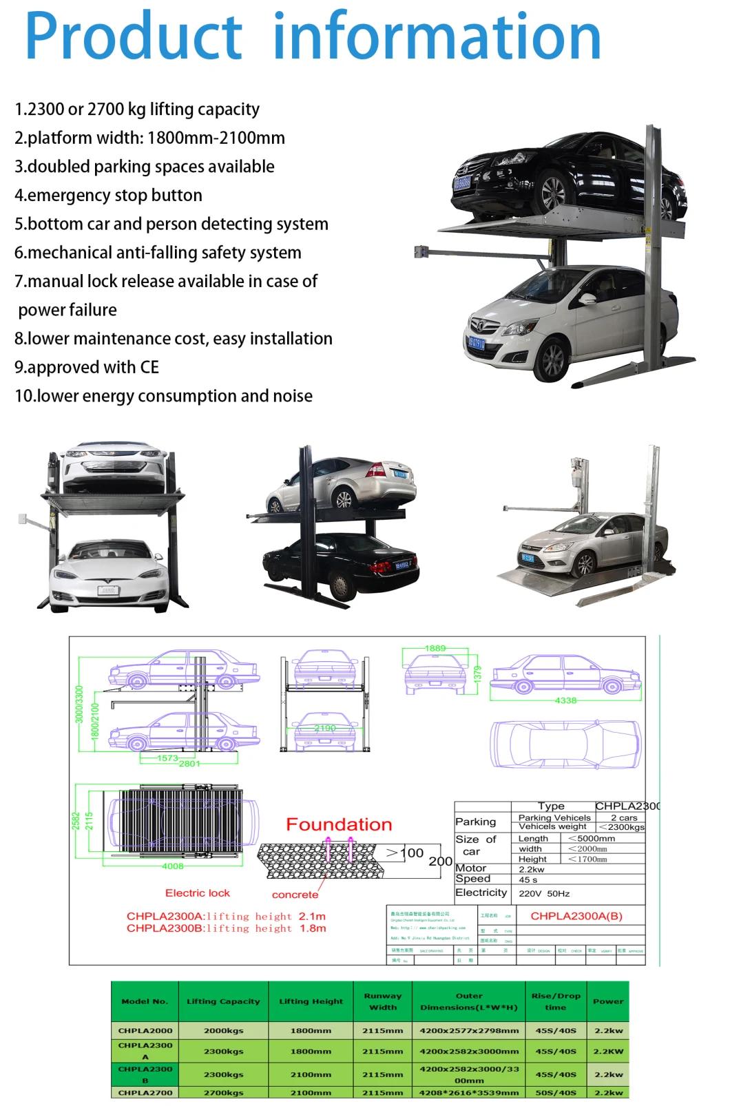 High Quality 2 Post Car Lift Stacker Parking System