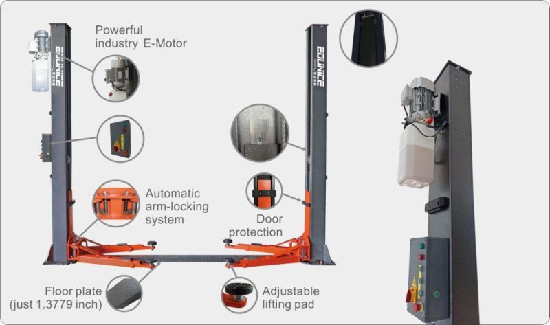 4000kg European Standard Base Plate Two Post Lift Hoist for Automobile Vehicles