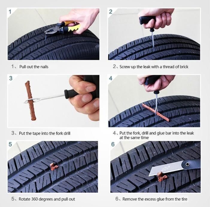 Tubeless Tyre Tire Puncture Repair Plug Kit Needle Patch Fix Tools Cement Useful